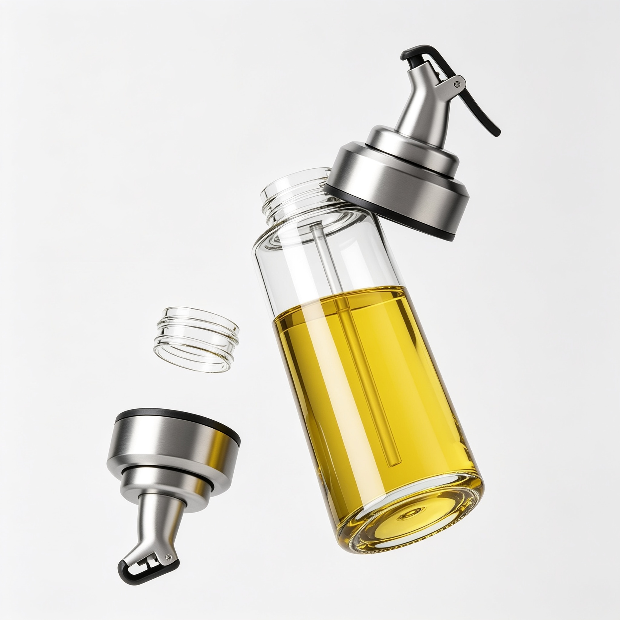 Alexpls Spruzzatore e Dispenser per Olio in Vetro 2 in 1 da 470 ml per Cucina